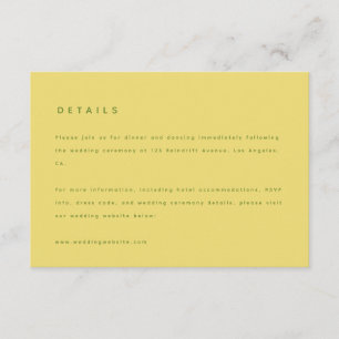 Modern Lemon Yellow Wedding Details & Website Enclosure Card