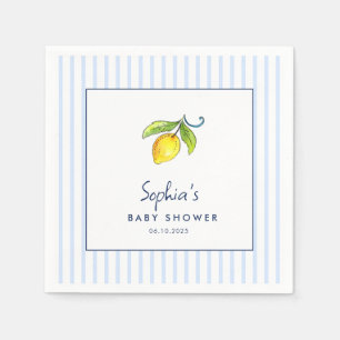 Modern lemons Blue stripes Baby shower Napkin