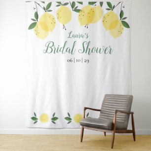 Modern Lemons Bridal Shower Photo Booth Backdrop Tapestry