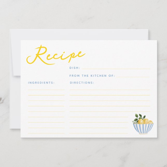 Modern Lemons Bridal Shower Recipe Card (Front)