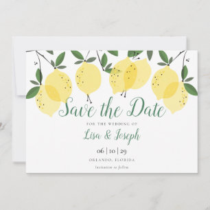 Modern Lemons Elegant Script Save The Date