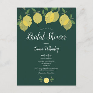 Modern Lemons Emerald Green Bridal Shower Announcement Postcard