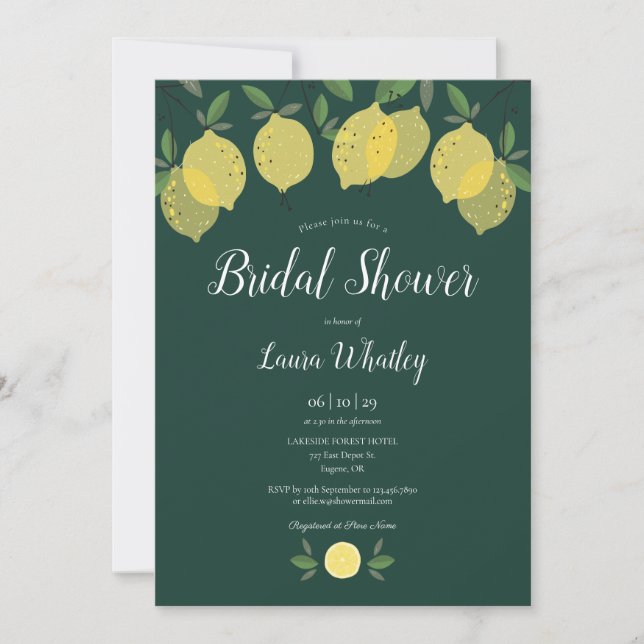 Modern Lemons Emerald Green Bridal Shower Invitation (Front)
