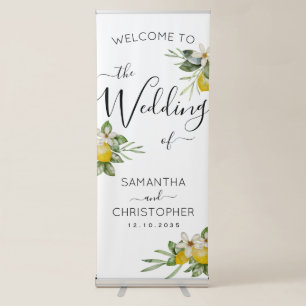 Modern Lemons & Foliage Wedding Welcome Retractable Banner