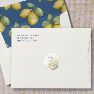 Modern Lemons Watercolor Wedding Classic Round Sticker