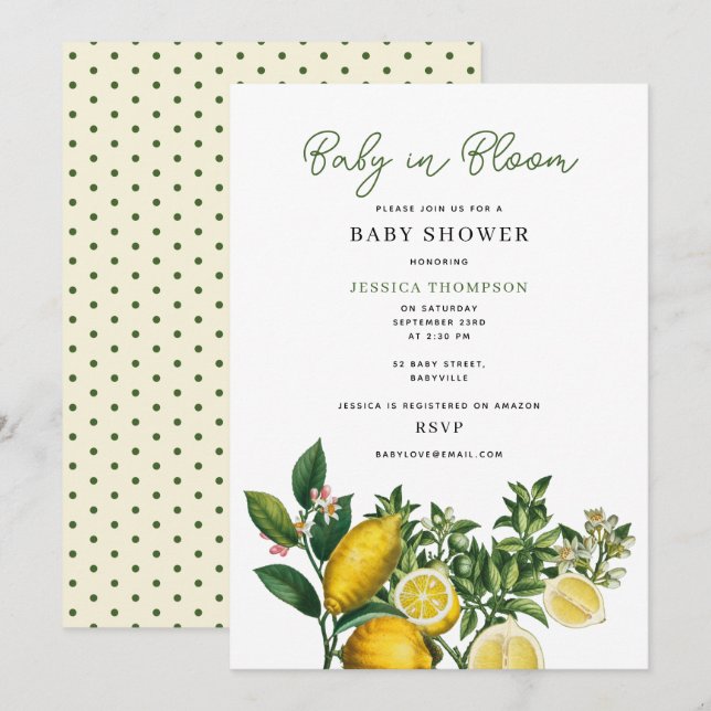Modern Lemons Yellow Baby in Bloom Baby Shower Invitation (Front/Back)
