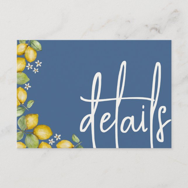 Modern Lemons Yellow & Blue Wedding Details Enclosure Card (Front)