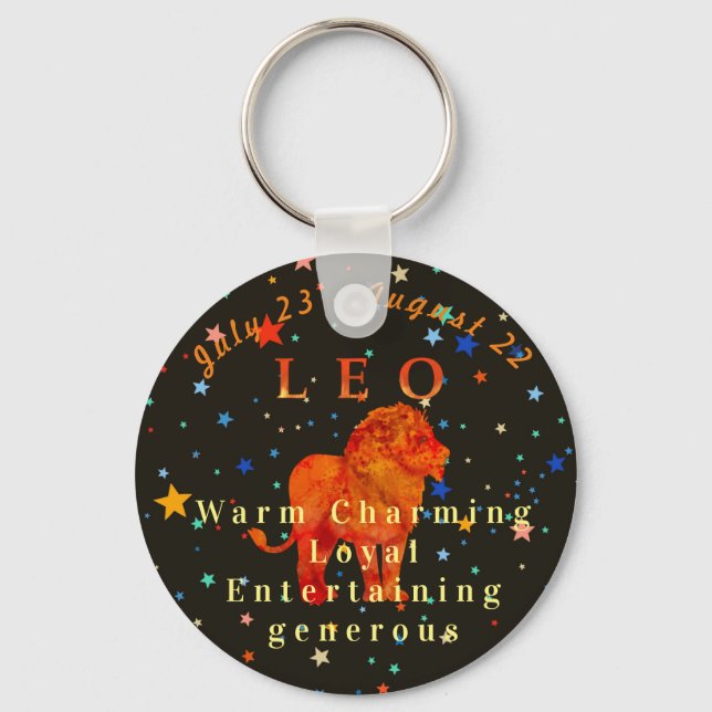 Modern Leo Red Lion Zodiac Traits Key Ring (Front)