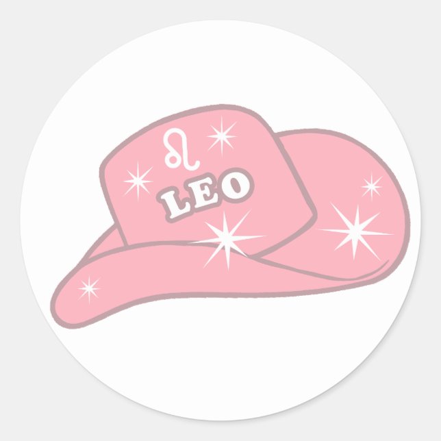 Modern Leo Zodiac Pink Cowgirl Hat    Classic Round Sticker (Front)