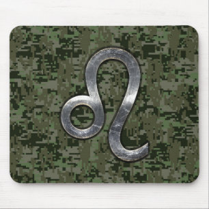 Modern Leo Zodiac Sign on Green Digital Camo Mouse Mat