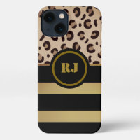 Modern Leonard Print Gold Black Stripes Monogram 