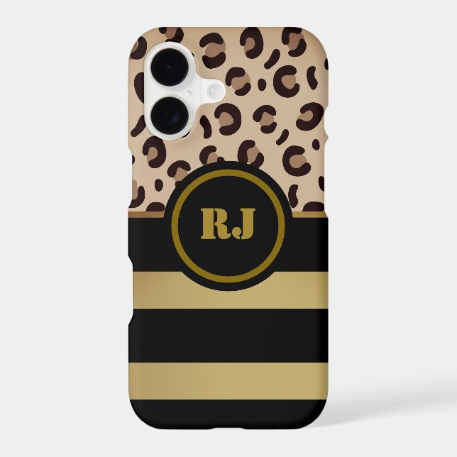 Modern Leonard Print Gold Black Stripes Monogram  iPhone Case (Back)