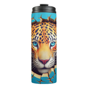 Modern Leopard 3D Animal Blue Thermal Tumbler