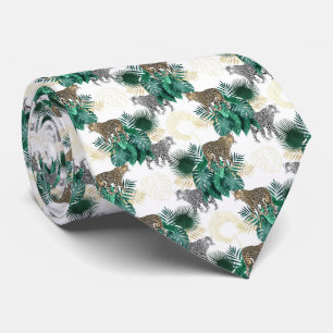 Modern leopard and tropical leaves design tie