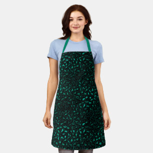 Modern leopard animal print pattern in black, teal apron