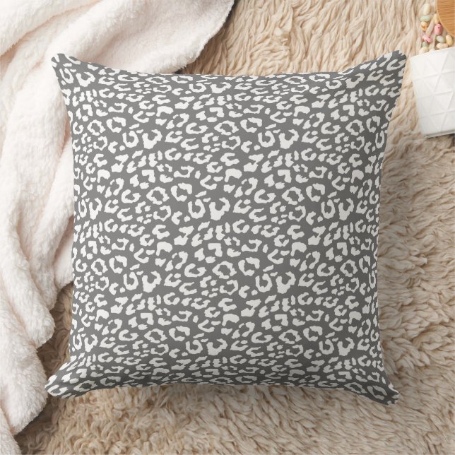 Modern Leopard Charcoal Grey Animal Print Pattern Cushion (Blanket)