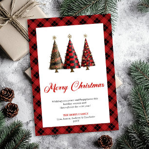 Modern leopard Christmas tree buffalo plaid card