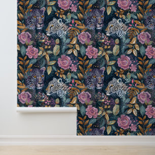 Modern leopard floral pattern wallpaper