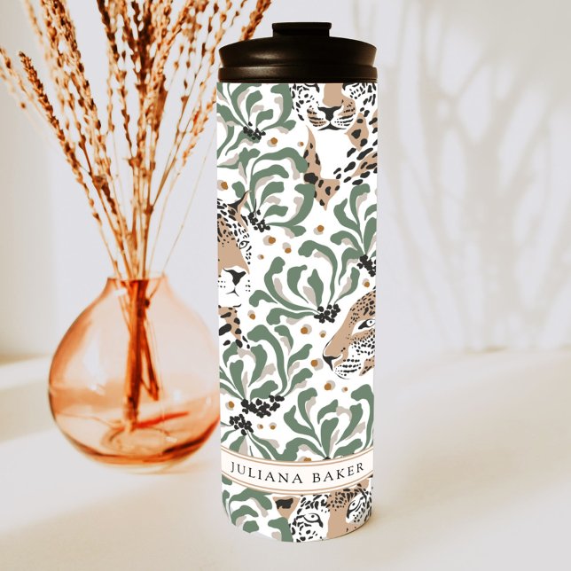 Modern Leopard Foliage Personalised Thermal Tumble Thermal Tumbler (Creator Uploaded)