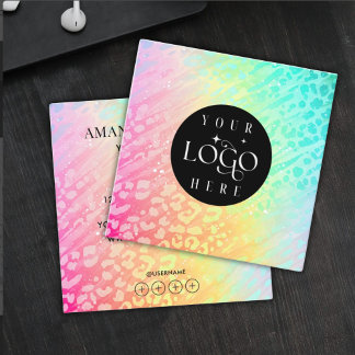 Modern Leopard Glitter Professional Logo Square  Square Business Card