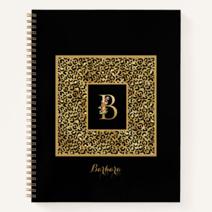 Modern Leopard Gold Personal Monogram Letter B Notebook