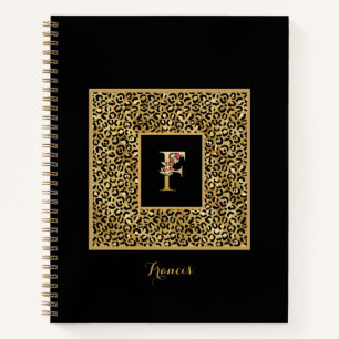 Modern Leopard Gold Personal Monogram Letter F Notebook