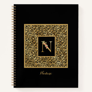 Modern Leopard Gold Personal Monogram Letter N Notebook