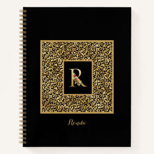 Modern Leopard Gold Personal Monogram Letter R Notebook