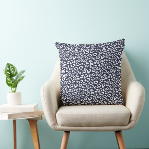 Modern Leopard Midnight Blue Animal Print Pattern Cushion