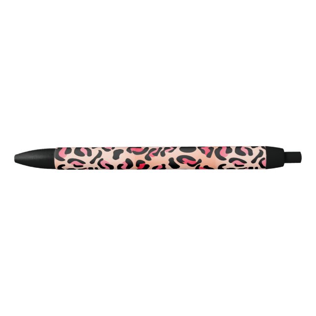 Modern Leopard Pattern Animal Print Black Ink Pen (Front)