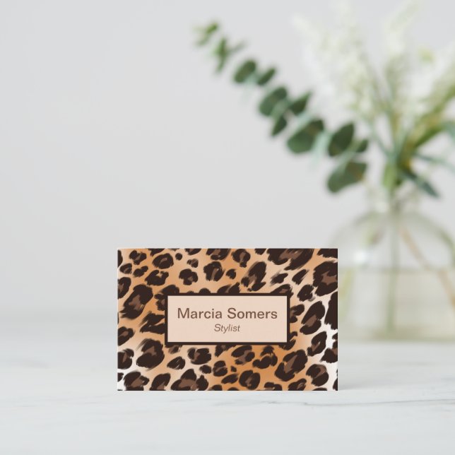 Modern Leopard Pattern Elegant Business Card (Standing Front)