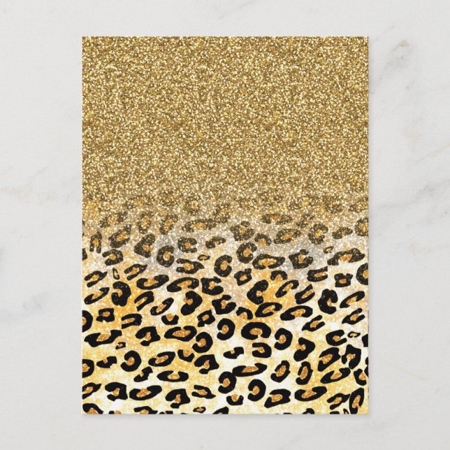  Modern Leopard Pattern Gold Glitter Ombre Postcard (Front)