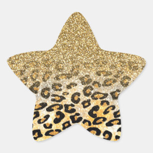 Modern Leopard Pattern Gold Glitter Ombre Star Sticker