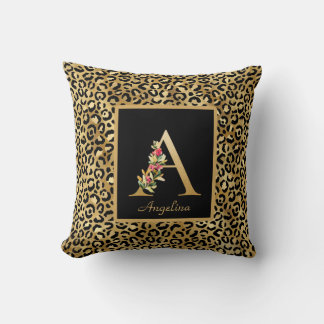 Modern Leopard Personalised Monogram A Initial Cushion