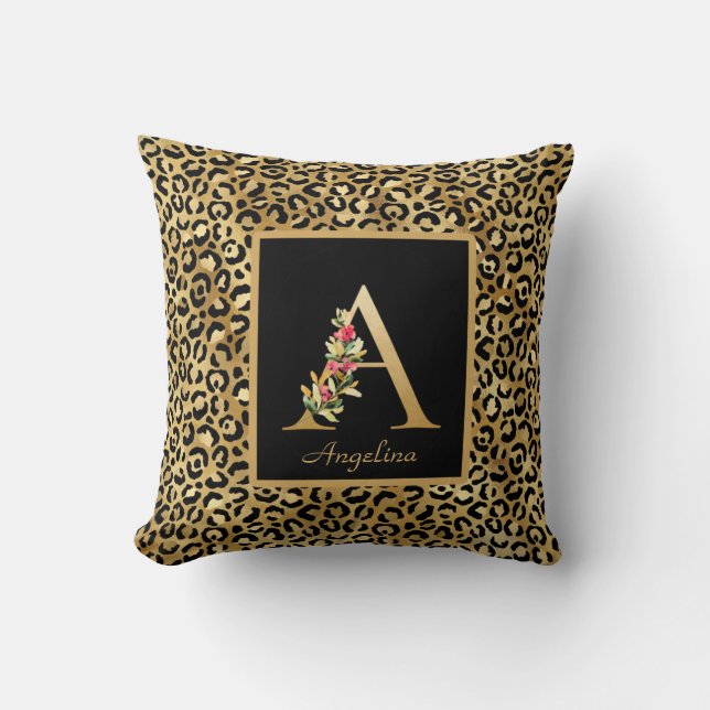 Modern Leopard Personalised Monogram A Initial Cushion (Front)