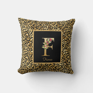 Modern Leopard Personalised Monogram F Initial Cushion