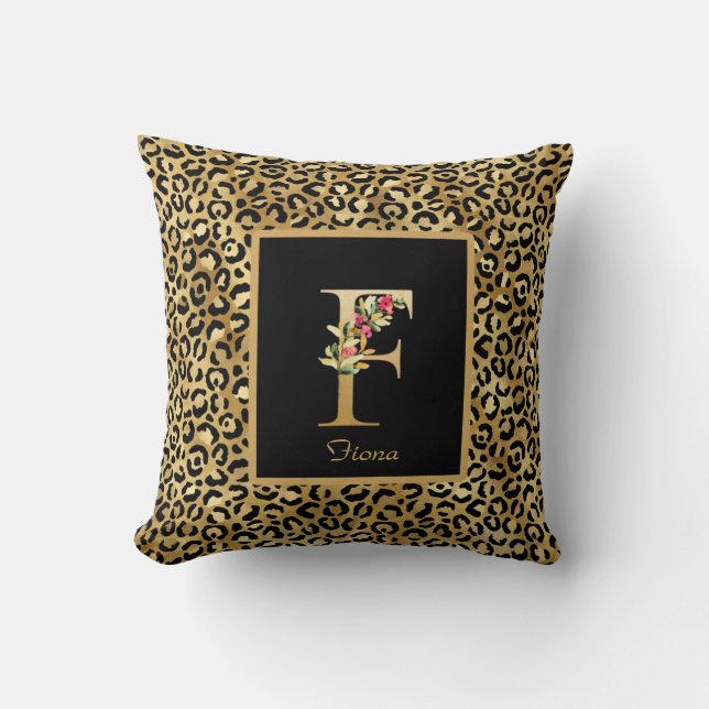 Modern Leopard Personalised Monogram F Initial Cushion (Front)