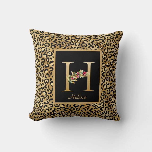 Modern Leopard Personalised Monogram H Initial Cushion (Front)