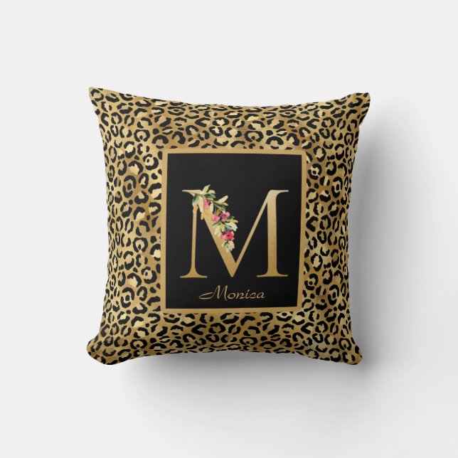 Modern Leopard Personalised Monogram M Initial Cushion (Front)