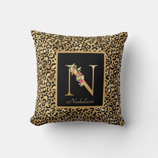 Modern Leopard Personalised Monogram N Initial Cushion (Front)