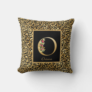 Modern Leopard Personalised Monogram O Initial Cushion