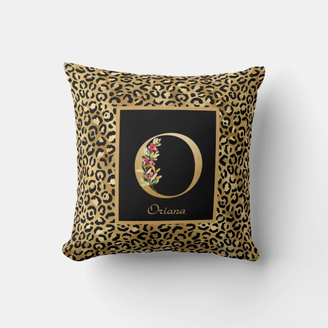 Modern Leopard Personalised Monogram O Initial Cushion (Front)
