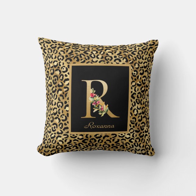 Modern Leopard Personalised Monogram R Initial Cushion (Front)