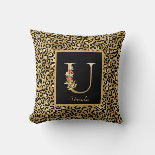 Modern Leopard Personalised Monogram U Initial Cushion
