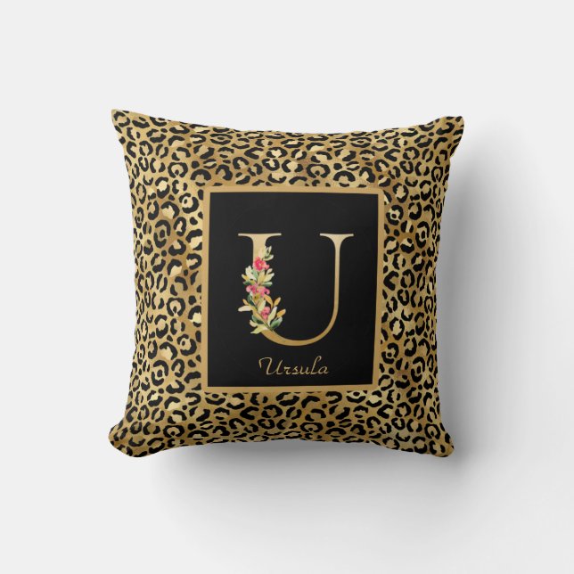 Modern Leopard Personalised Monogram U Initial Cushion (Front)