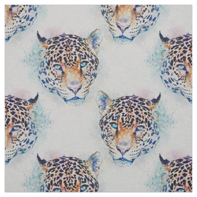 Modern Leopard Portrait Colourful Painting Fabric (Swatch)