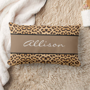 Modern Leopard Print Brown Black Chic Personalised Lumbar Cushion