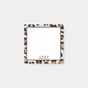 Modern Leopard Print Double Border Three Initial Post-it Notes