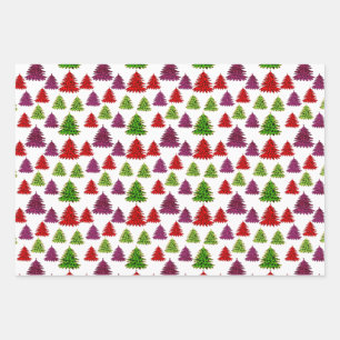 Modern Leopard Print Multi Colors Christmas Trees Wrapping Paper Sheet