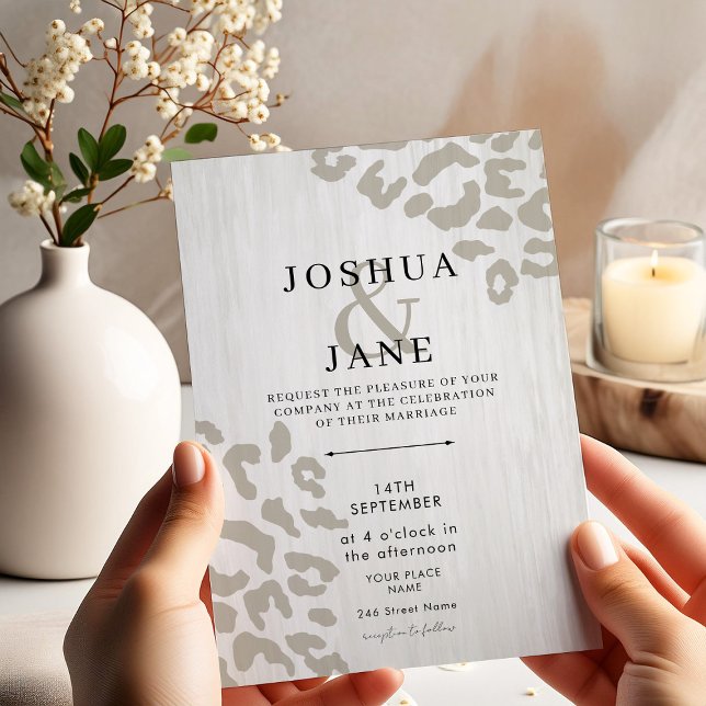 Modern Leopard Print Neutral Wedding Invitation (Creator Uploaded)